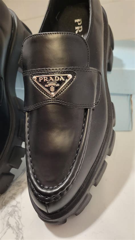 prada white black creepers|Prada monolith platform loafers.